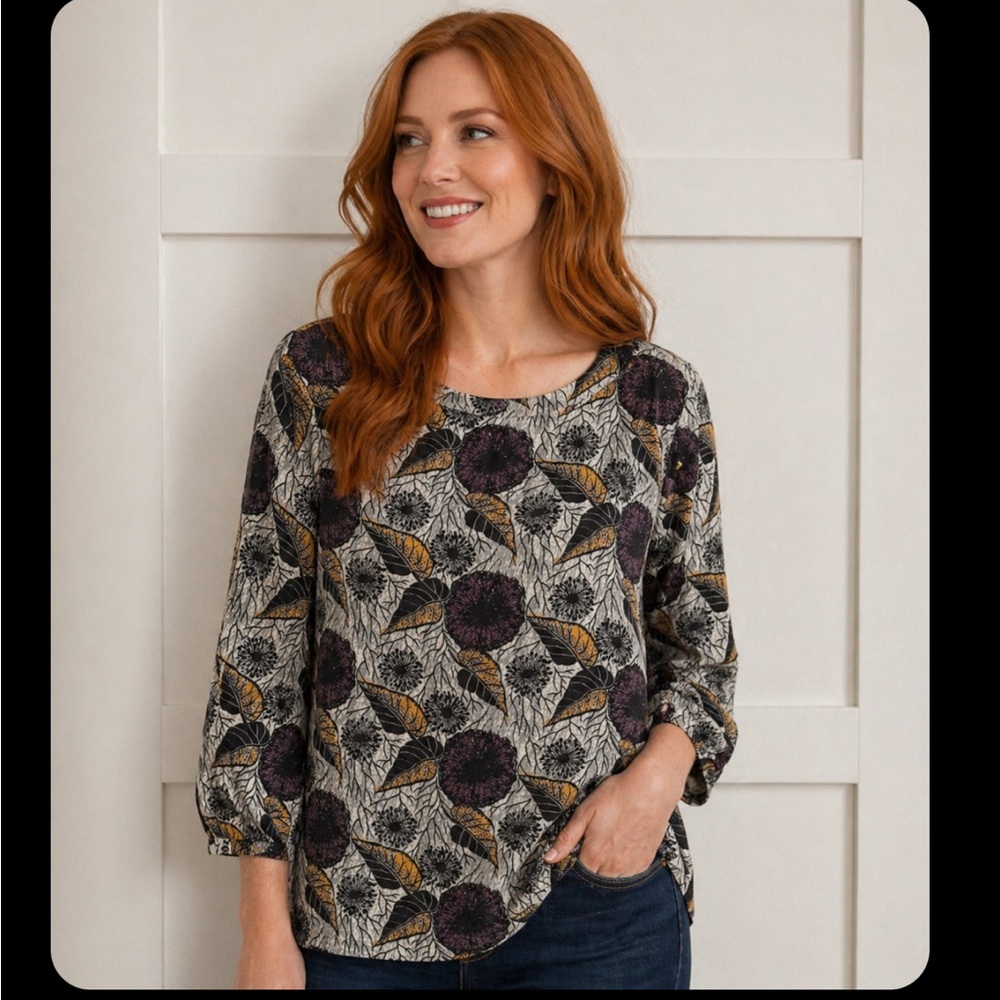 Anthropologie Porridge Womens Floral Print Long-Sleeve Top - Size Large